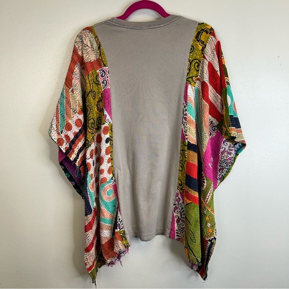 Hippie Boho Festival Short Sleeve Poncho Top Graphic Kantha Granola Girl Whimsy - Picture 9 of 16